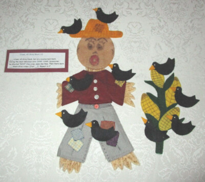 Large 17'' Scarecrow, Corn Stalk, 10 Crows Math Flannel Felt Set with Rhyme Card 