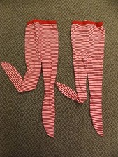 Holiday Vtg 1960s NEW 7 Pair Lot Girls Sz 3T Red  White Striped Nylon Tights