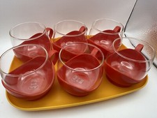 Melitta 6x Teetassen Teegläser rot Jenaer Glas Schott Mainz Retro 70er + Tablett