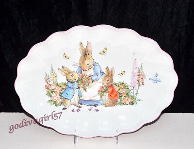 Zrike Beatrix Potter Peter Rabbit OVAL SERVING PLATTER Easter 14'' Pink Edge NEW