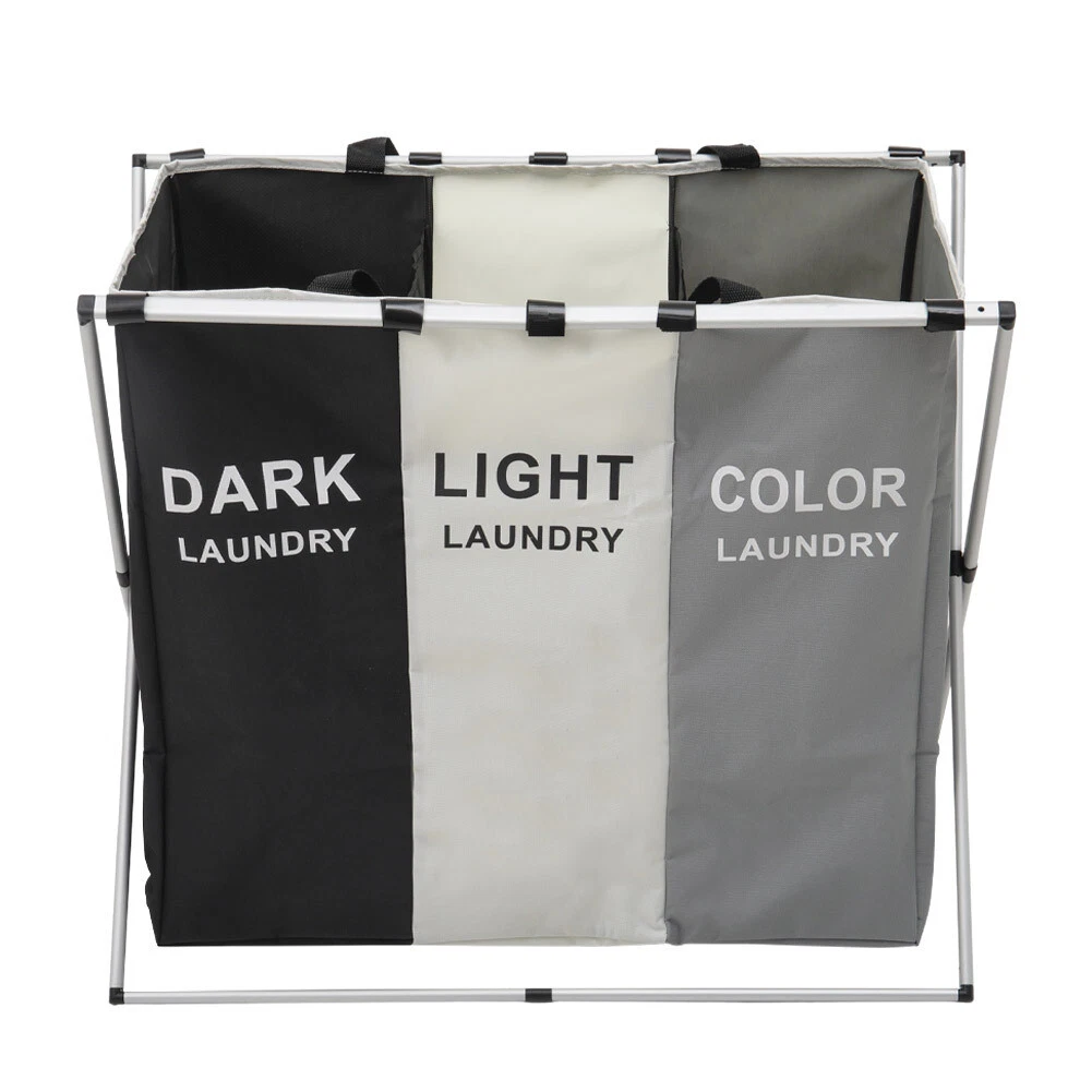 3 SECTION LAUNDRY HAMPER FOLDING WASHING CLOTHES BASKET SORTER