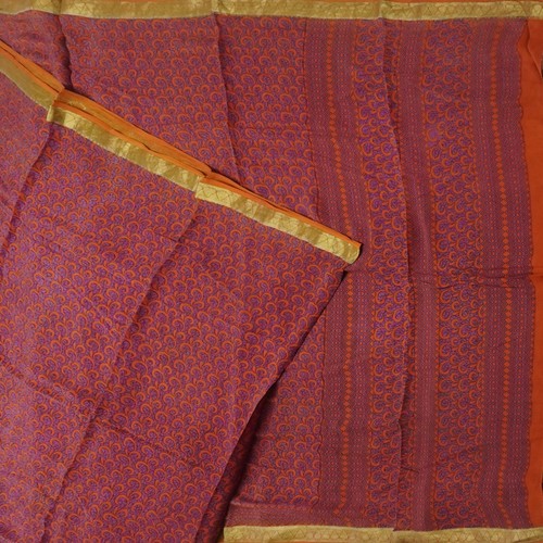 Saris morados vintage 100 % pura seda crepé estampado Zari borde sari tela 5YD - Imagen 3 de 6