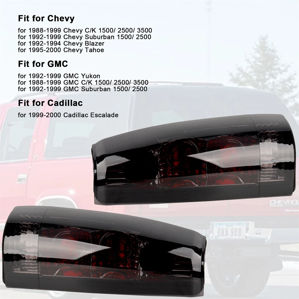 For 1988-1998 Chevy GMC C/K 1500 2500 3500 Black Smoke Tail Lights Brake Lamps - Image 2 of 4