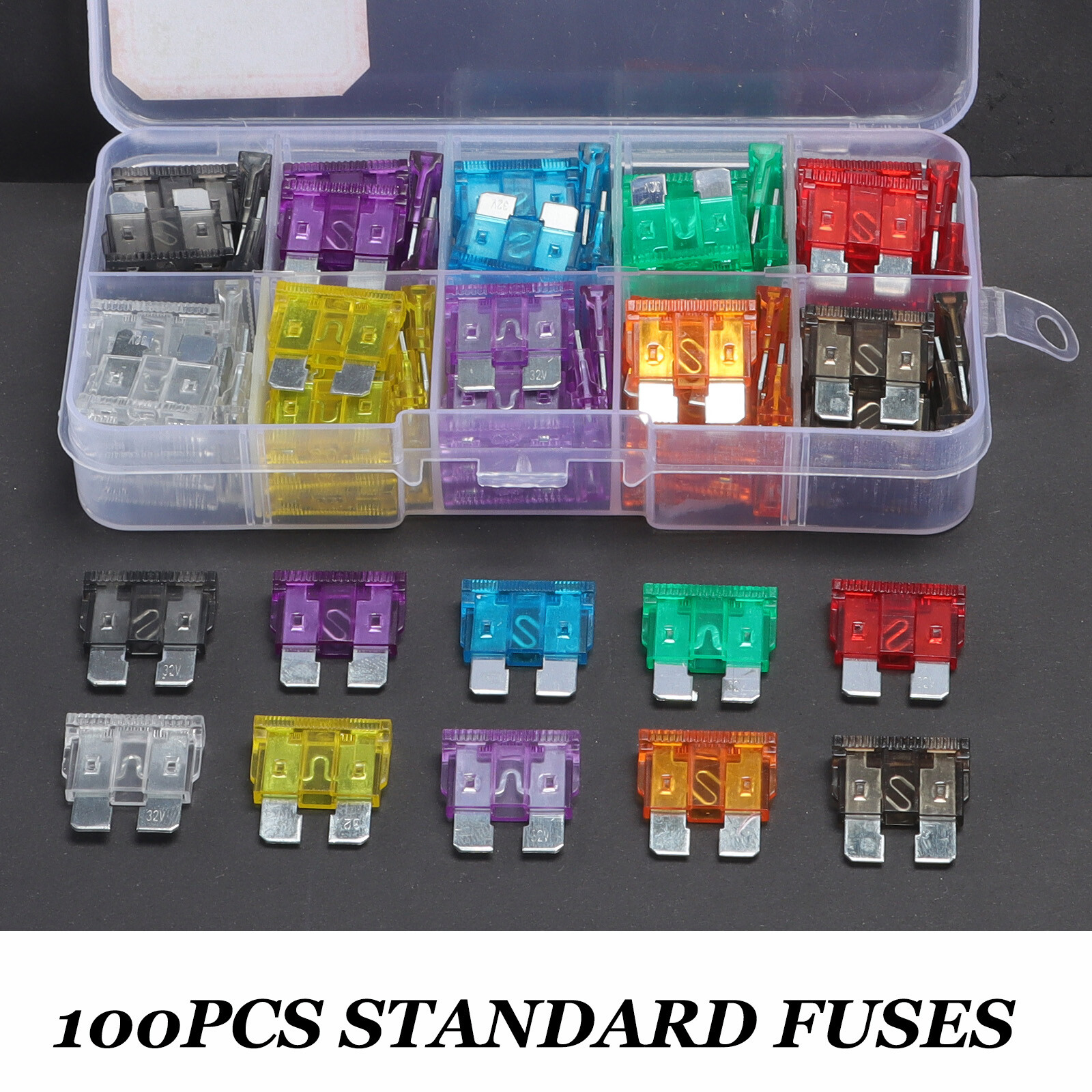 100x Car Automotive Medium Standard Fuses Auto Blade Fuse Assortment Kit APM US