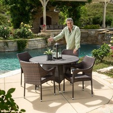 Lorelei Outdoor 5-Piece Multi-Brown Wicker Round Dining Set with Umbrella Hole