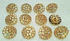 12 aurora borealis rhinestone buttons,shank, gold-tone metal 1" 25 mm, quality
