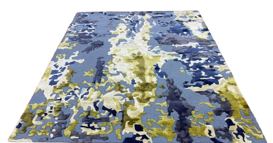 Wool Rug Tufted Area Modern Hand Carpet Handmade 100% Viscose New Hand-Tufted - Image 4 of 4