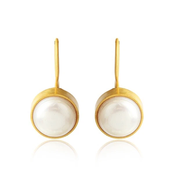 18K Gold Plated Genuine Round Pearl Drop Dangle Earrings Gift Jewelry Under 30 - image 3 of 4