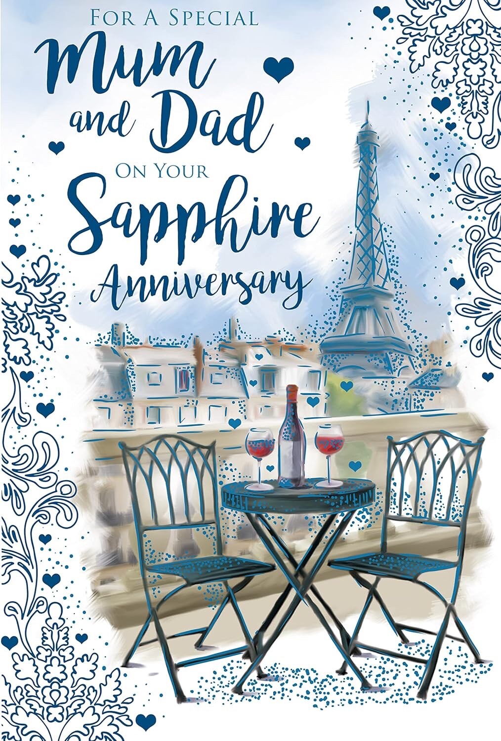 Special Mum & Dad 45th Sapphire Anniversary Card - Red Wine Paris Eiffel Theme