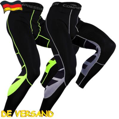 Herren Leggins Kompressions Hose Laufhose Strumpfhosen Grundschicht mit Taschen