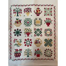 12x16 Vintage Christmas Cross Stitch Embroidery Sampler, Unframed