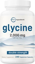 Glycine 2,000mg Per Serving, 240 Veggie Capsules | Free Form | Double Strength A
