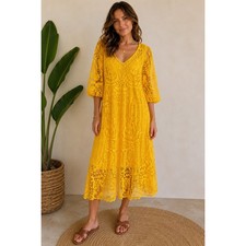 Farm Rio Yellow Guipure Midi Dress Womens XL Lace Cover Up Resort Beach