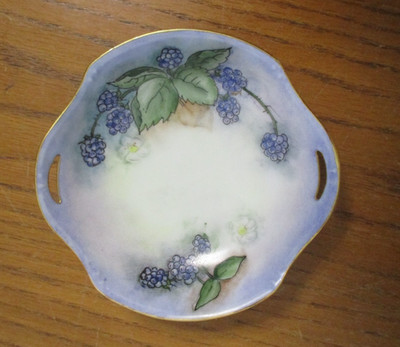 Antique R. S. Tillowitz Silesia Blackberries Gold Trim Trinket Dish - 1931