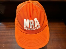 Vintage NRA Freedom Gun Rights Trucker Hat Orange Mesh Snapback USA Made