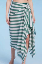 NEW Shade  Shore Women's Long Cover Up Sarong Skirt Green Stripe One Size