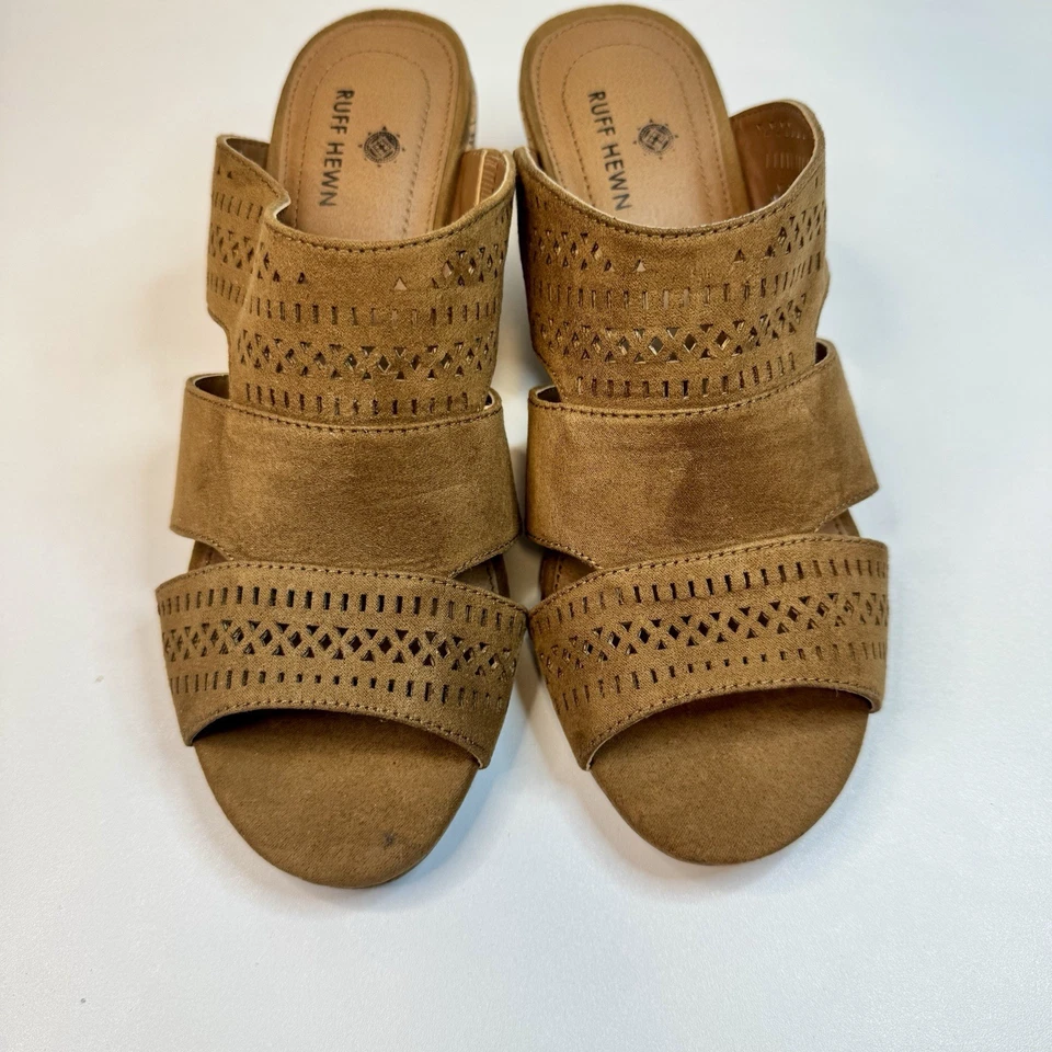 Ruff Hewn Women's Wedge Sandals Size 6 Brown Leather Slip On Shoes - Image 4 of 4