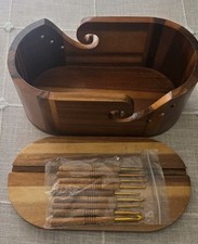 Oval Yarn Bowl, Crochet Yarn Holder with 9pcs Knitting Hooks, Yarn Storage