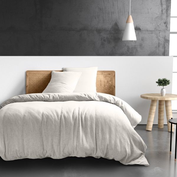 Housse de couette 220x240 cm gaze de coton blanc pur anti-repassage pour lit adulte