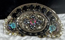 Ayala Bar Signed Beaded Multi Colored Design Brooch Pin With Intricate Metalwork