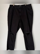Good American Women's Black Distressed Knee Cropped Raw Hem Jeans COPY 