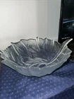 Blenko Glass Cabbage Leaf Clear Bowl USA Art Glass 10" Wide 4" Tall No Chips Or