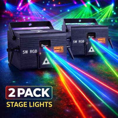 5W Stage Projector Laser Lights 2pcs iOS Android RGB Animation DMX iLDA DJ Party