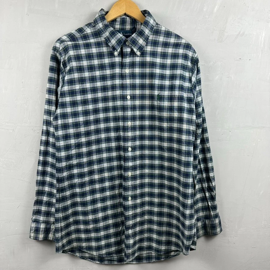 Vintage 90s Ralph Lauren Custom Fit Plaid Long Sleeve Shirt Size M