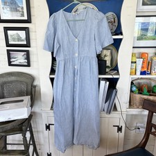 Madewell Size S Cassie Linen Button Front Midi Dress Blue White Striped NWOT