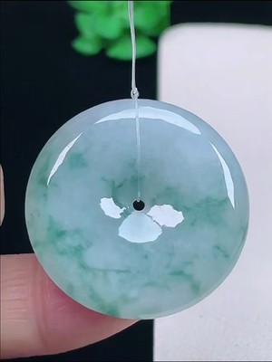 BEST BUY RARE Icy Translucent Green Jadeite Jade Lucky Donuts Pendant《Grade A》