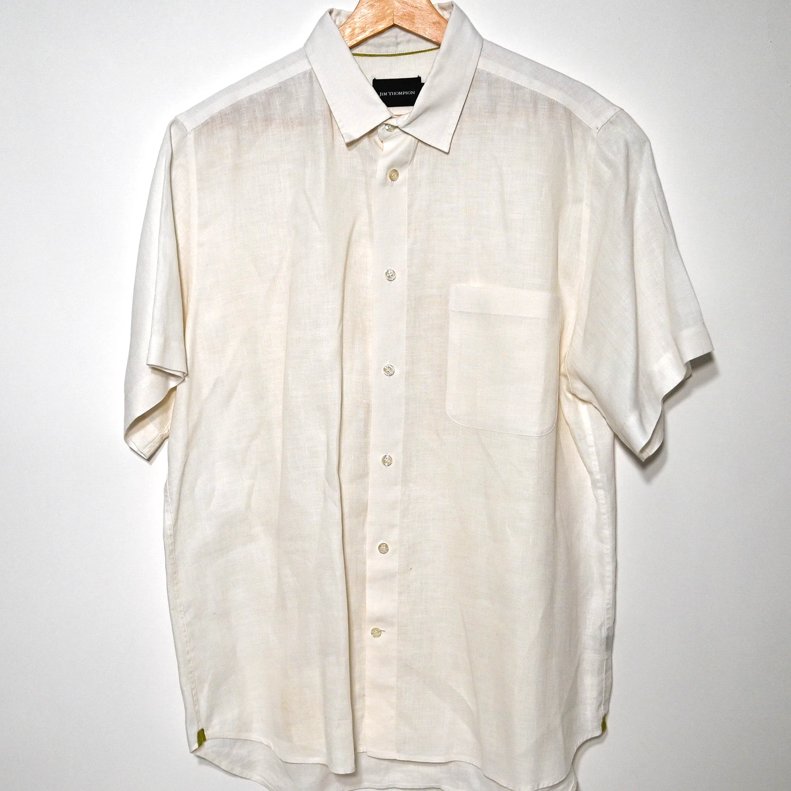Jim Thompson Mens 100% Linen Short Sleeve White 2XL