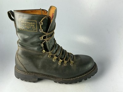 Herman Survivor Vintage 60s Boots Green Leather Logger Insulated Vibram  8.5 M