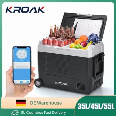 KROAK 35L/45L/55L Tragbarer Kompressor-Kühlschrank Blurtooth mit GRIFF+ROLLEN*