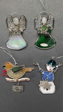 Lot Of 4 Stained Glass Christmas Ornaments Bird Snowman Angels