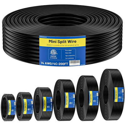 200FT 14 AWG Mini Split Cable, Pure Copper, ETL Listed, Color Coded