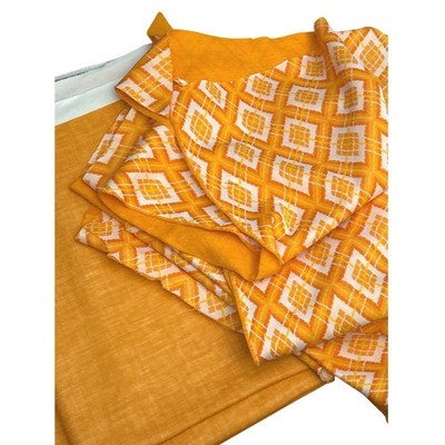 Vintage 70,s Geometric Fabric Retro Mid Century Modern Mod Argyle Orange Groovy