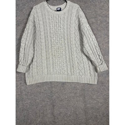 Lands End Cable Knit Sweater Drifter Grey Long Sleeve Crew Neck Women's Size L