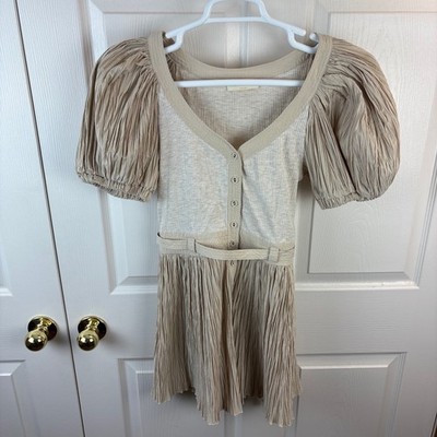Ulla Johnson Vinny Puff Sleeve Playsuit Romper Beige Short Sleeve Size 6