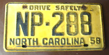 1958 NORTH CAROLINA NC LICENSE PLATE TAG  NP-288 ORIGINAL, VINTAGE DRIVE SAFELY