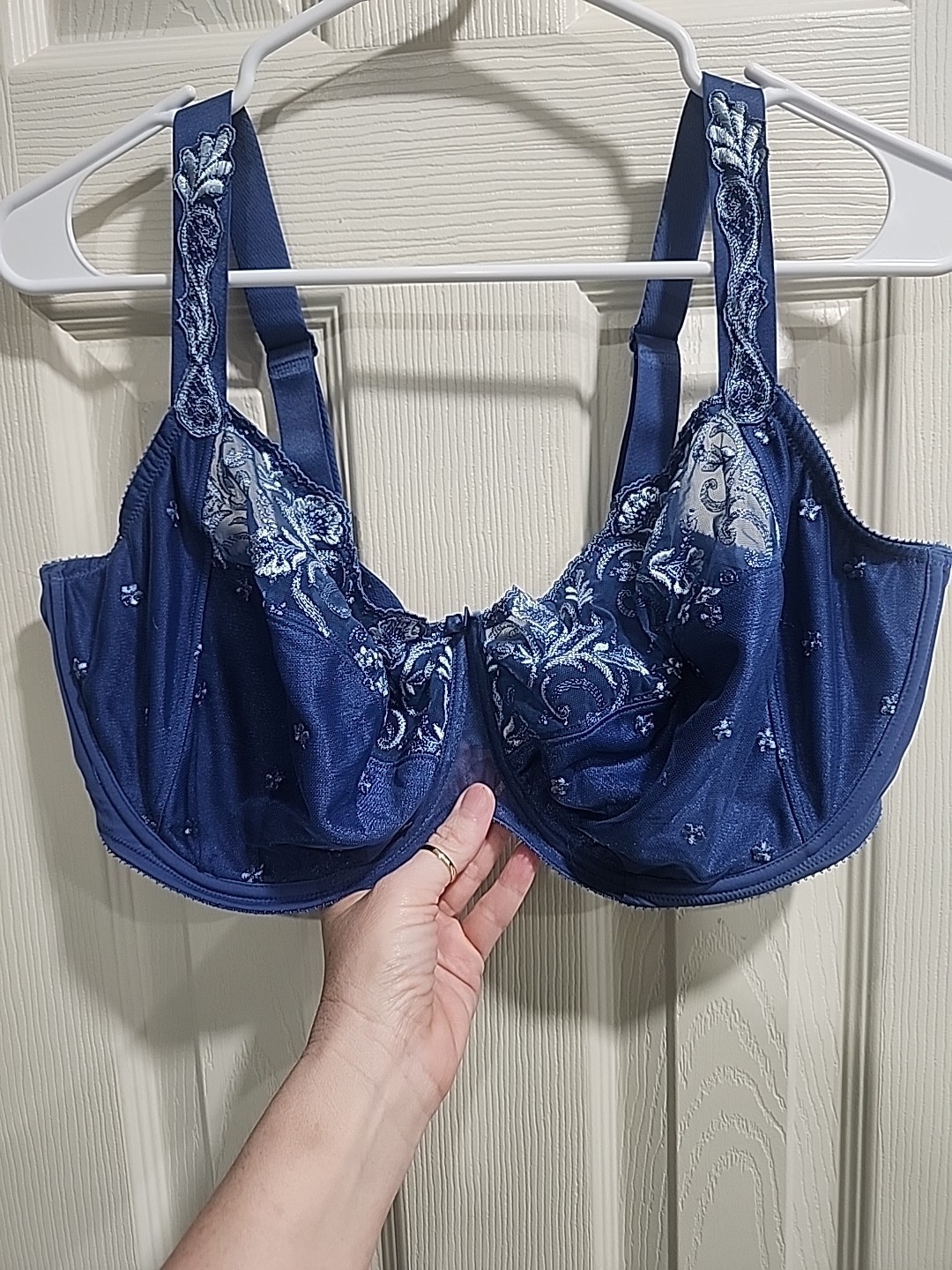 40G CONTURELLE Embroidered Lace 3 part cups womens plus size UW premium Bra Blue