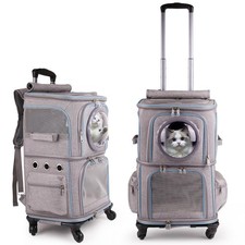 2-in-1 Pet Carrier Backpack for Two Cats or One Dog with Puller  Roller, Gre...