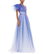 Mac Duggal Glitter Ombre Ruffled One Shoulder Ball Women's Blue 8