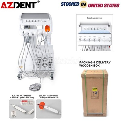 Portable Dental Mobile Delivery Unit Cart Suction Air Compressor System 4Holes