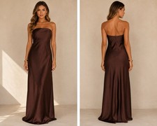 Show Me Your Mumu Taylor Tube Maxi Dress Womens Large Chocolate Luxe Satin Lined