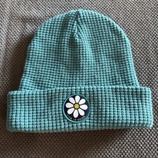 Life Is Good Daisy Logo Teal Ribbed Beanie Winter Hat Cotton Nylon Wool Blend