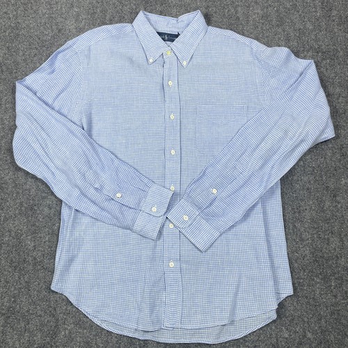 Ralph Lauren 100% Leinen Hemd Herren XL Blau Gingham Button Down Casual Fit - Bild 2 von 8