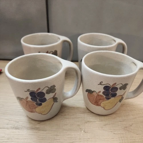 Vintage Chatham Potters Coffee Mug Fruit Harvest Country Stoneware set of 4