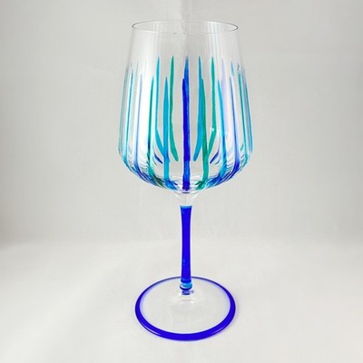 Blue Stem Venetian Timeless SD Outline Wine Glass Handmade Italy Murano Glass
