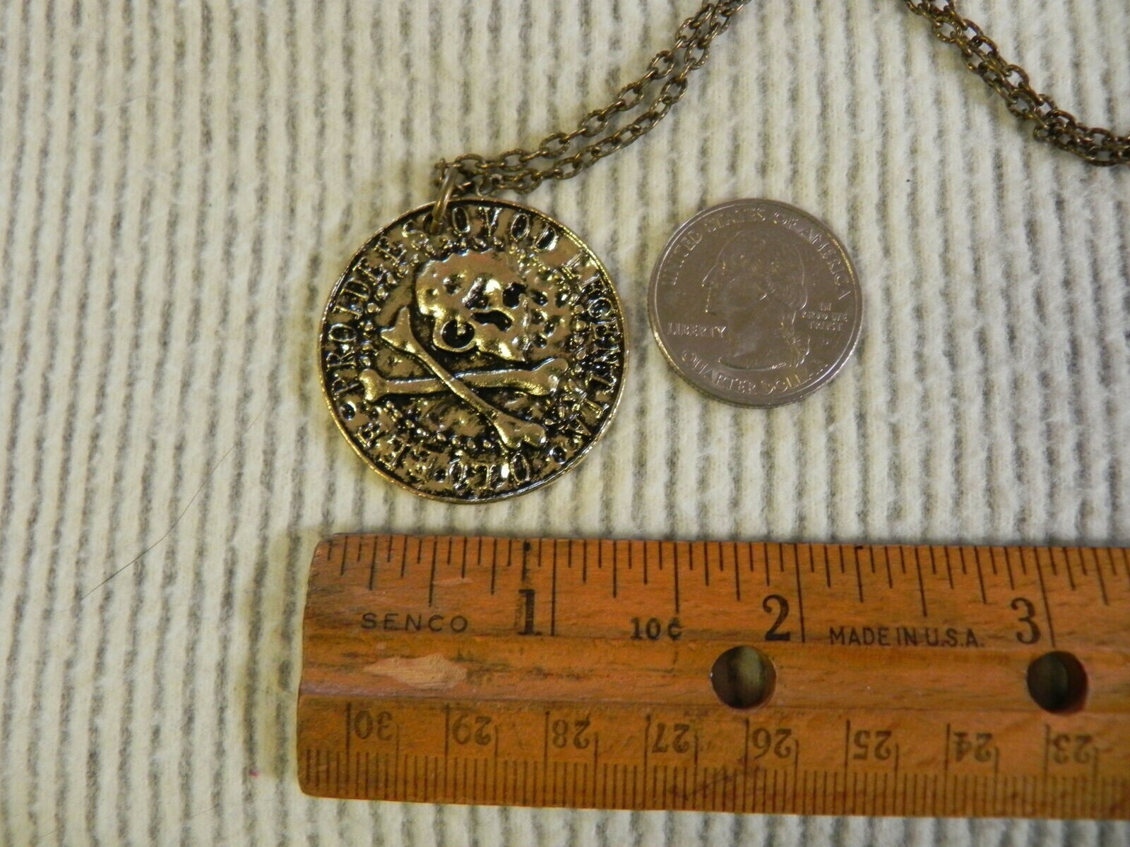 Uncharted 4 Coin Pirate Necklace Drake Skull Crossbones Ship on chain ...