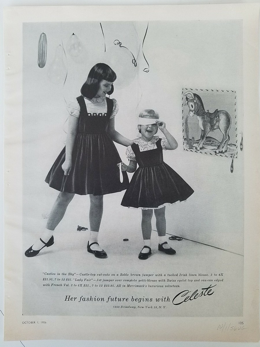 1956 Celeste castles and Sky girls jumper dress pin tail on Donkey vintage  ad | eBay